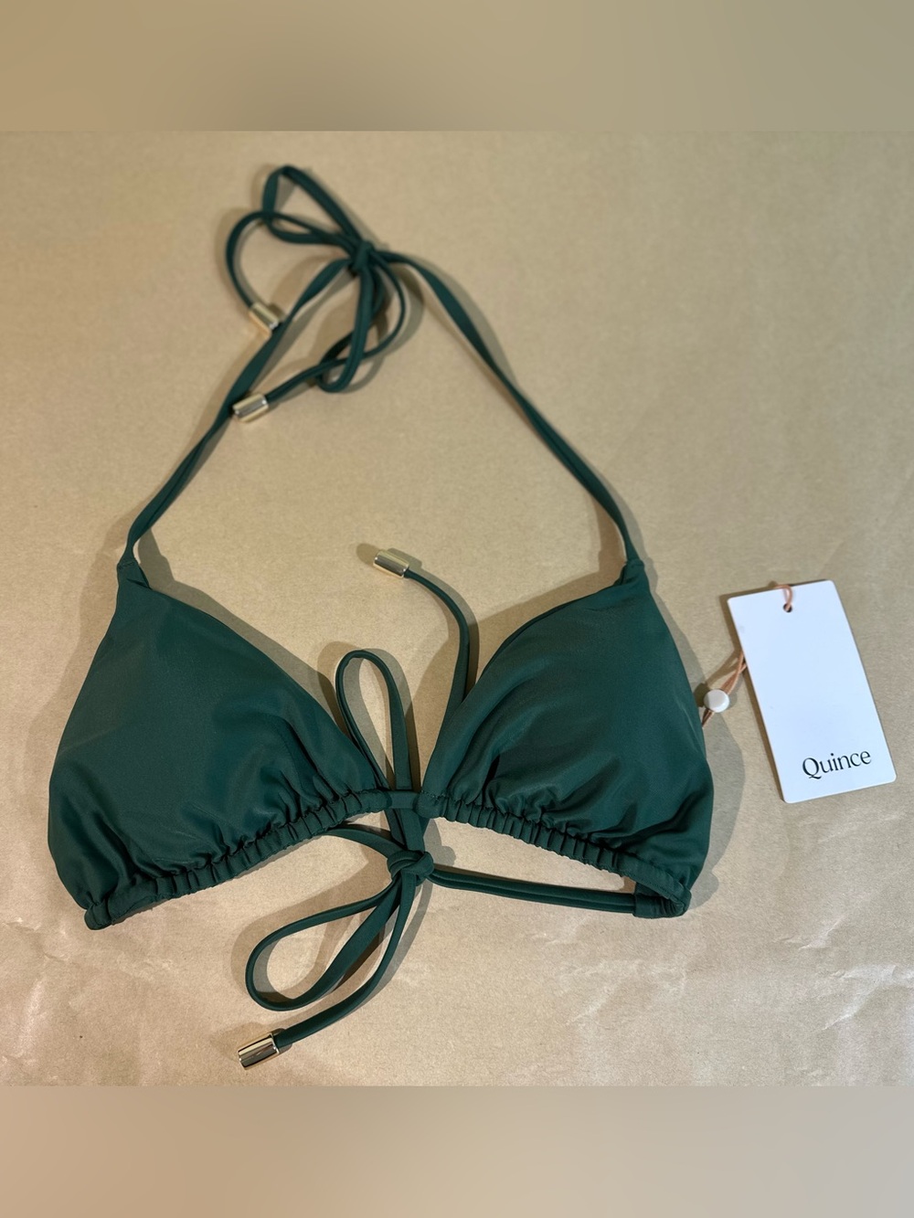 NWT Quince Italian Triangle Bikini Top palm green XS